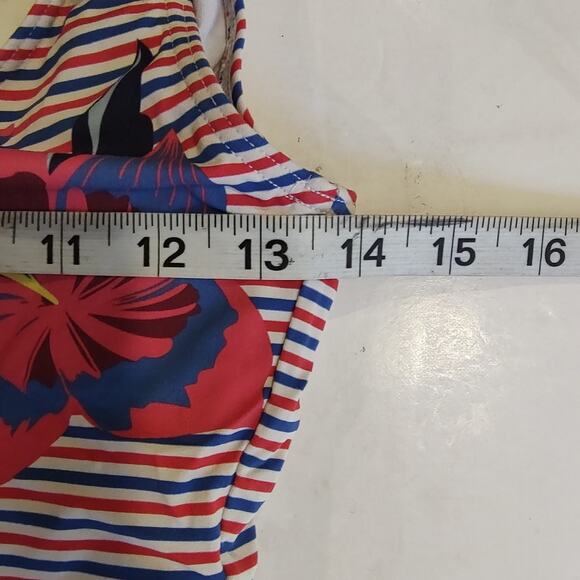 Onia Kelly One Piece Hibiscus Illusion Striped Swimsuit - Picture 7 of 8